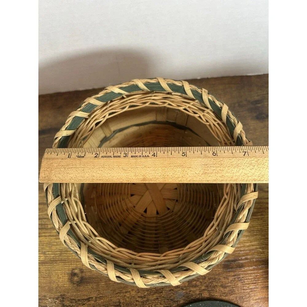 Vintage Apple Basket Cookie Jar Canister Woven Wood Country Cottage Decor Box